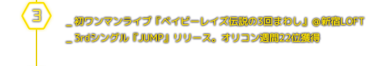 ３月＿初ワンマンライブ『ベイビーレイズ伝説の3回まわし』＠新宿LOFT／ 3rdシングル『JUMP』リリース。オリコン週間22位獲得